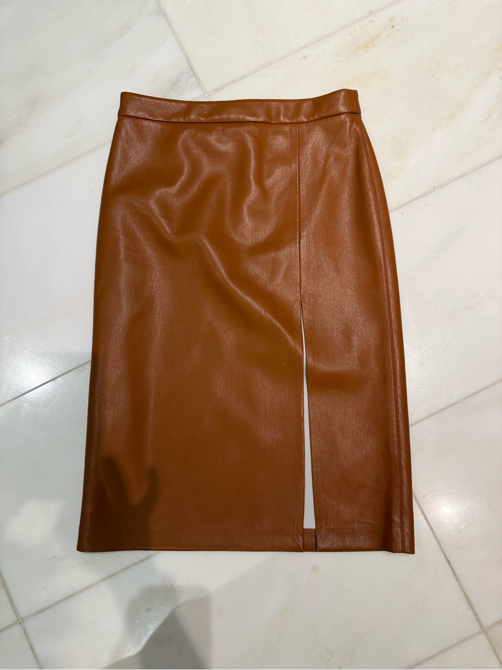 New Wilfred Vegan Leather Pencil Skirt in Cognac Brown